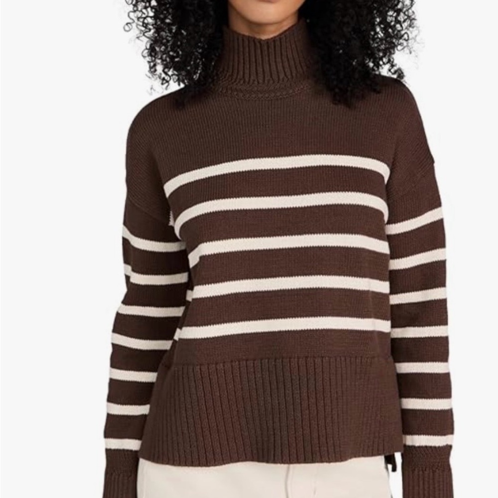Veronica Beard Lancetti Brown and Cream Striped Turtleneck Sweater